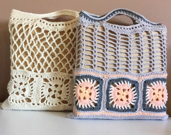 Two Easy Crochet Pattern PDFs for Tote Market Library Bags "ANCONA" and "ADANA"  for Beginner and Intermediate Skill Levels