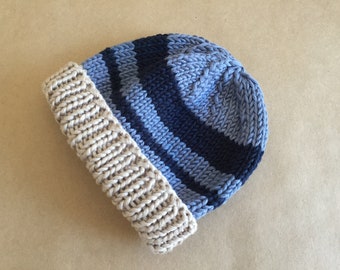Hand Knitted Beanie for Newborn Baby Handmade of Bamboo Cotton 0-3 Months