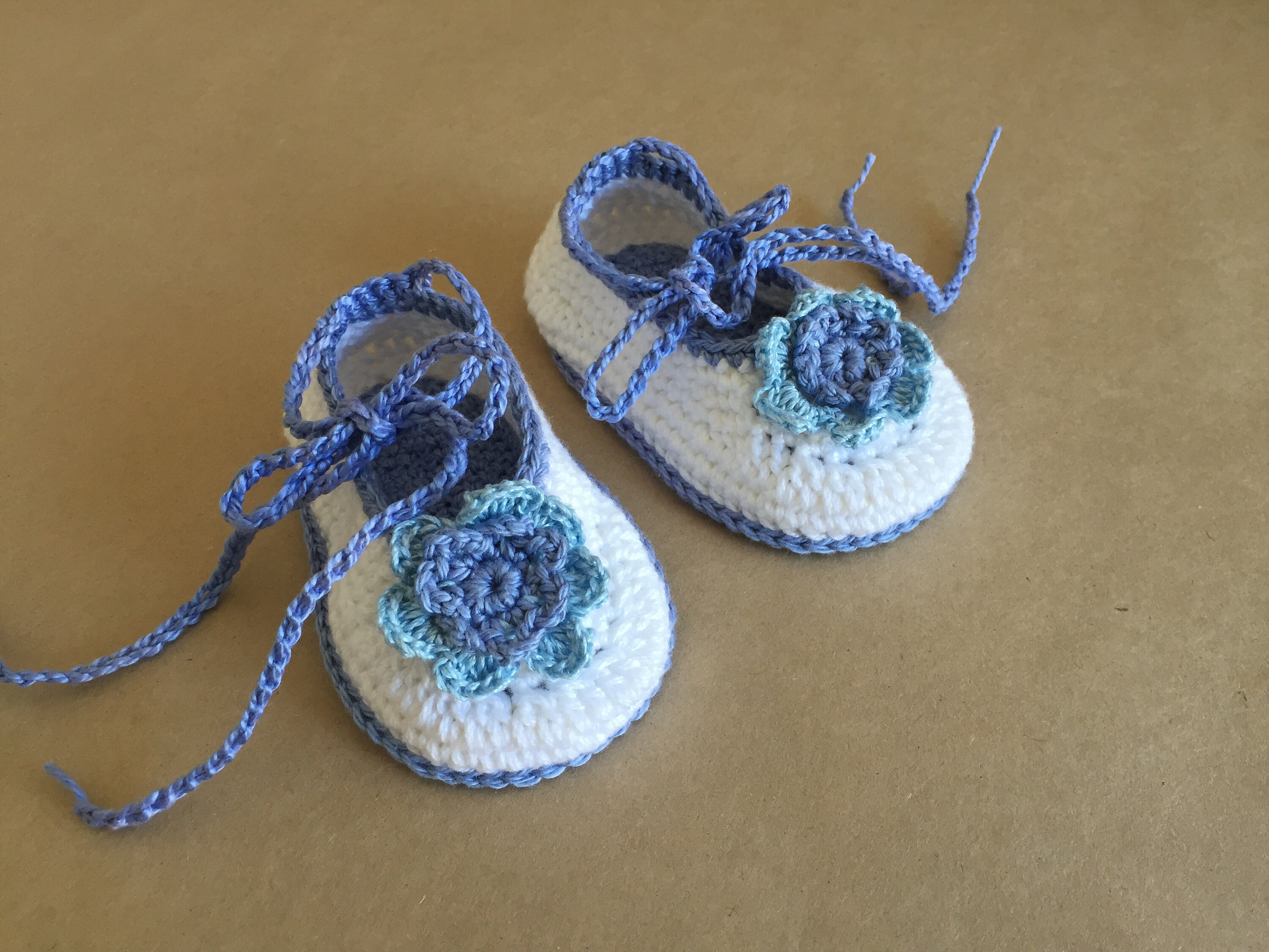 Baby Ballerina Shoes White Blue Flowers Crocheted Cotton - Etsy