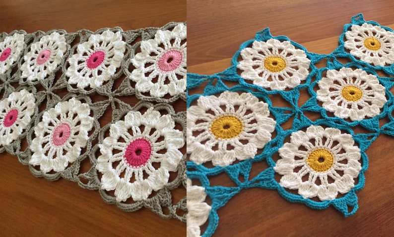 Crochet Table Runner PATTERN PDF Fields of Daisies image 2