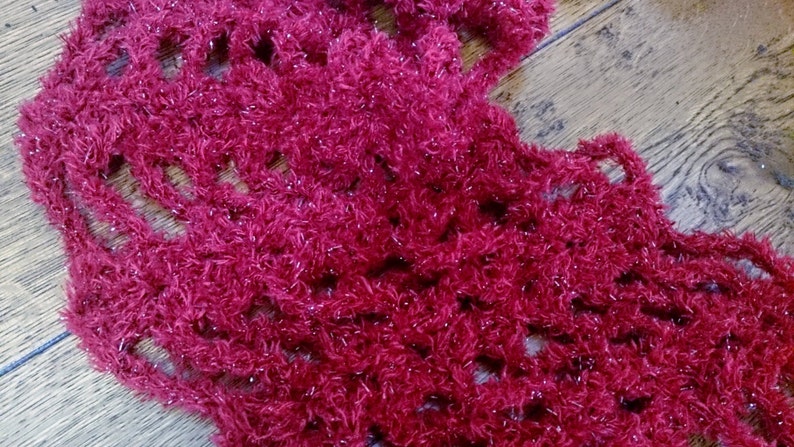 Wine Red Womens Fashion Scarf or Shawl Handmade Crocheted image 5