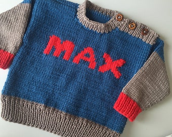 Pattern for Personalised Knitted Baby Jumper for 0-6, 6-12 and 18 Months Size