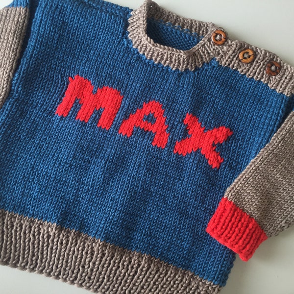 Pattern for Personalised Knitted Baby Jumper for 0-6, 6-12 and 18 Months Size