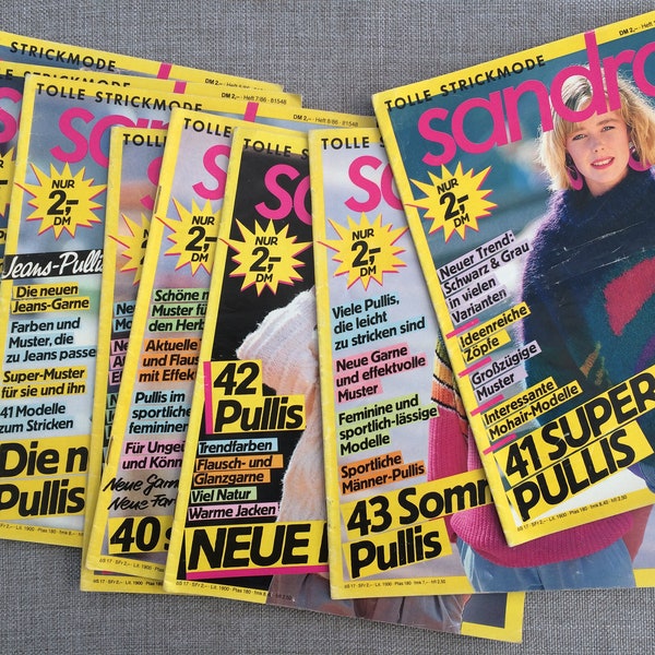 Sandra Tolle Strickmode. Deutsches Strickmode, German language pattern magazine for knitting  sweaters, original full issues from 1986