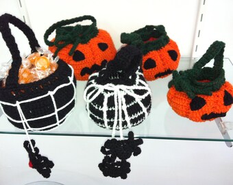 A Set of 5 Crochet Halloween Candy Bags