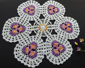 Crochet Lace 14" Doily or Table Centerpiece with Pansies Pattern