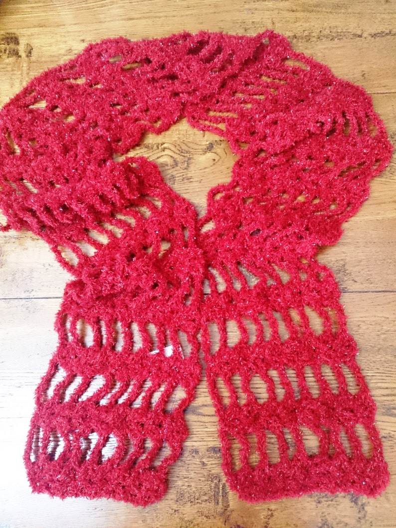Wine Red Womens Fashion Scarf or Shawl Handmade Crocheted image 6
