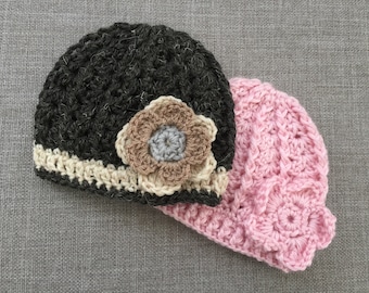 Baby Beanie Hat Crochet Pattern Instant Download for 0-3 Months Girls Printable PDF