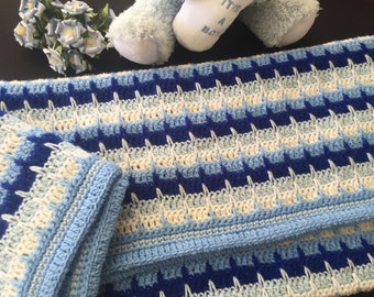 Crochet Baby Blanket in Shades of Blue and White