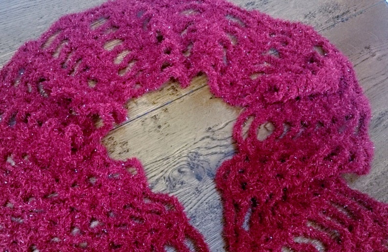 Wine Red Womens Fashion Scarf or Shawl Handmade Crocheted image 8