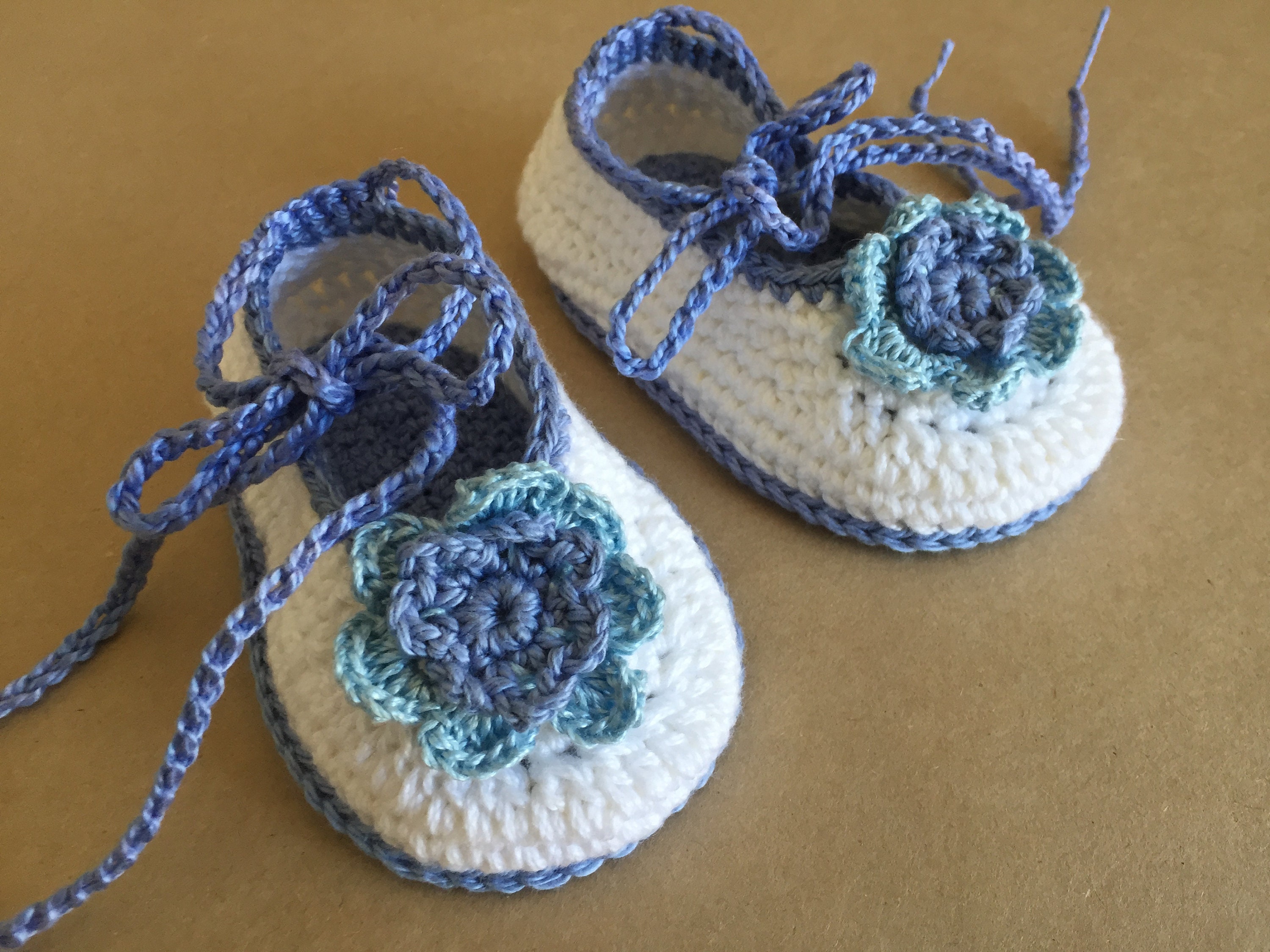 Baby Ballerina Shoes White Blue Flowers Crocheted Cotton - Etsy