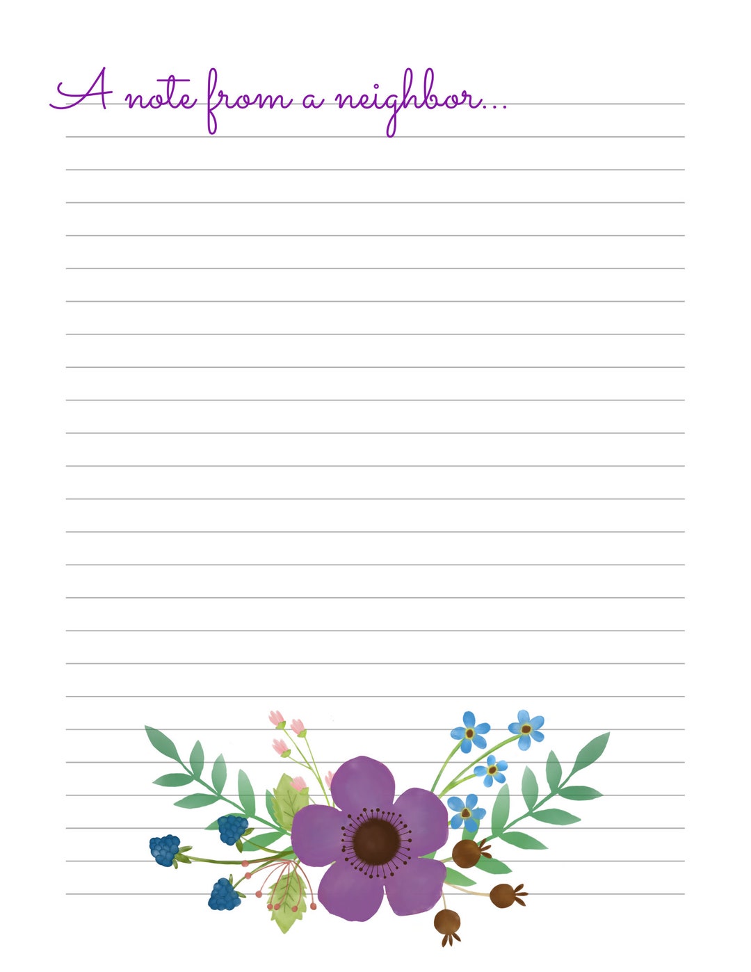 A Note From a Neighbor Letter Writing Sheet Digital Download - Etsy