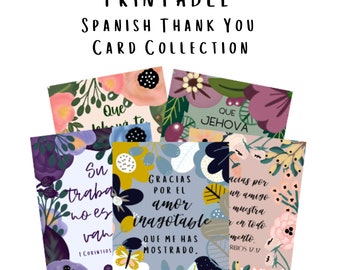 PRINTABLE Set of 5 SPANISH Thank You Note Cards Variety Pack JW New World Translation Digital File