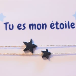 2 Bracelets petites étoiles porte-bonheur et leur carte message à personnaliser..pierre hematite au choix..réglables ttes tailles..précieux