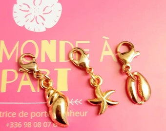 3 lucky charms.. lockers. 3 carabiner charms to hang everywhere .. precious, light delicate .. all cute gold-plated.. summer