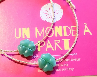 2 bracelets porte-bonheur trèfles en agates véritables..mère/enfant..grigri..délicats,précieux..à partager par amour,affection..ttes tailles