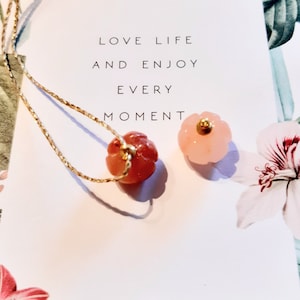 Adorable pumpkin lucky necklace in genuine stone...delicate, precious, symbolic...Cinderella&#39;s carriage...poetic gift.