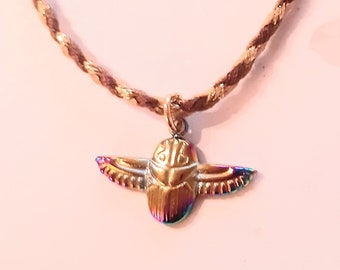 scarab talisman necklace..protection amulet..Egyptian lucky charm symbol of luck, protection..precious, fine, delicate pendant..rare.