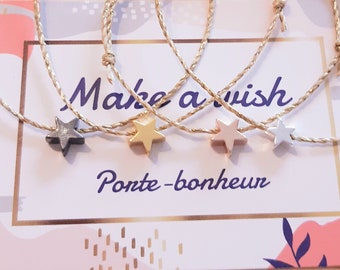 4 Bracelets étoiles.une pluie d'étoiles.porte-bonheur..voeux..à porter en famille,entre copines..réglables ttes tailles..avec carte message.