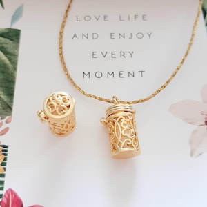 Peut inclure: Deux colliers pendentifs en filigrane dorés avec une citation sur la carte qui dit "Aime la vie et profite de chaque instant".