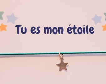 Bracelet porte-bonheur petite étoile "tu es mon étoile"..délicat,fin..pour toute la famille..et sa petite carte à personnaliser..prix mini.