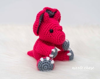 Crochet Pattern PDF Download | Small Dinosaur Crochet Pattern, Crochet Dinosaur Pattern, Dinosaur Amigurumi, Mini Tanner the Triceratops