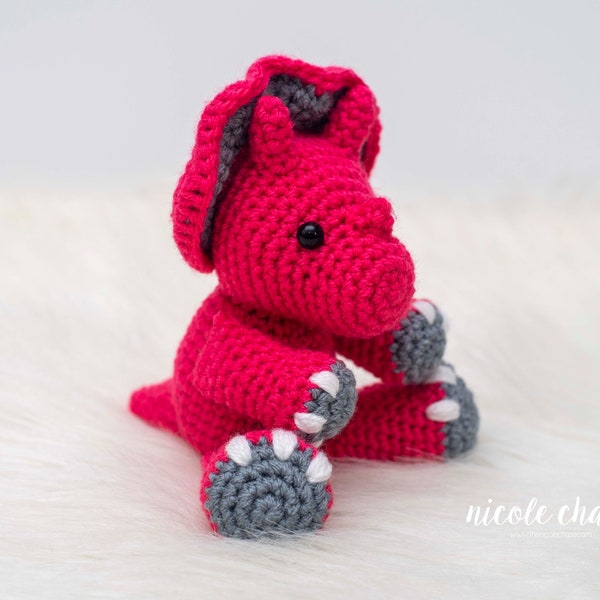 Crochet Pattern PDF Download | Small Dinosaur Crochet Pattern, Crochet Dinosaur Pattern, Dinosaur Amigurumi, Mini Tanner the Triceratops