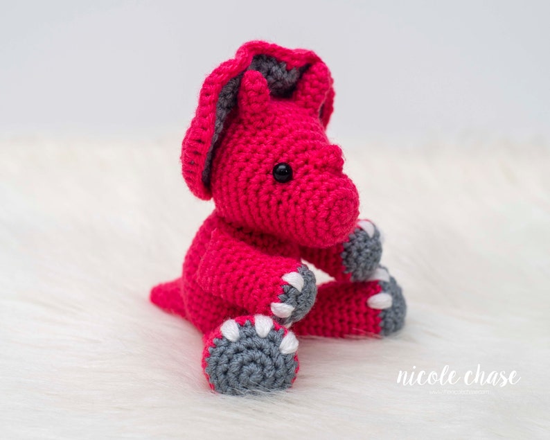 Crochet Pattern PDF Download Small Dinosaur Crochet Pattern, Crochet Dinosaur Pattern, Dinosaur Amigurumi, Mini Tanner the Triceratops image 1