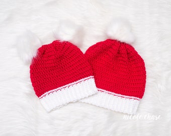 Modèle au crochet à télécharger au format PDF | Modèle bonnet de Noël au crochet, Modèle de bonnet au crochet, Bonnet de Noel, Bonnet de Noël simple
