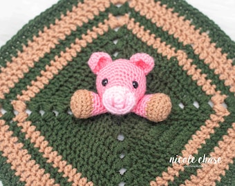 Crochet Pattern PDF Download | Pig Lovey Crochet Pattern, Crochet Pig Lovey Pattern, Pig Security Blanket, Farm Animals, Hug Me Pig Lovey