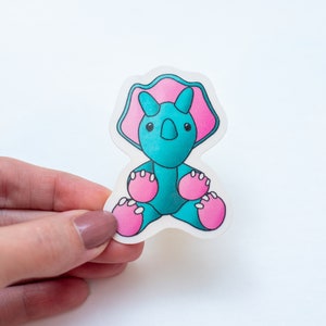 Tanner the Triceratops Sticker, Dinosaur Sticker, Stickers for Crocheters, Gifts for Crocheters Teal and Pink