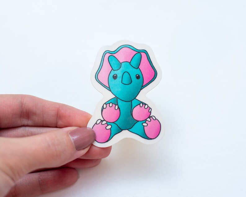 Tanner the Triceratops Sticker, Dinosaur Sticker, Stickers for Crocheters, Gifts for Crocheters Teal and Pink