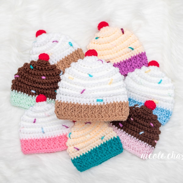 Crochet Pattern PDF Download | Baby Cupcake Hat Pattern Cupcake Beanie, Cupcake Beanie, Ice Cream Hat, Baby, Toddler, Child, Teen, Adult