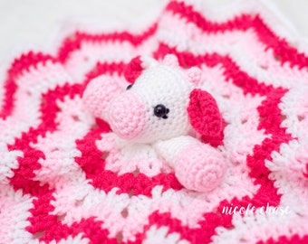 Crochet Pattern PDF Download | Cow Lovey Crochet Pattern, Crochet Cow Lovey Pattern, Cow Security Blanket, Farm Animals, Hug Me Cow Lovey