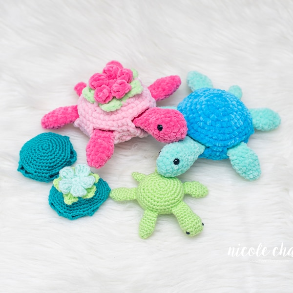 Crochet Pattern PDF Download | No Sew Amigurumi Turtle, Sea Turtle Plush, Fully Removable Shell