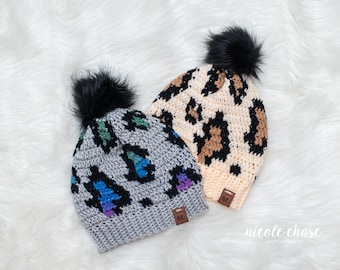 Crochet Pattern PDF Download | Crochet Leopard Beanie Pattern, Crochet Leopard Hat Pattern, Leopard Print, Leopard Crochet, Multiple Sizes