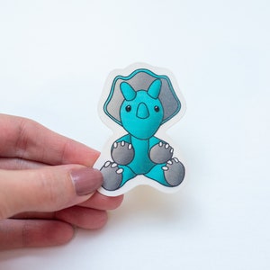 Tanner the Triceratops Sticker, Dinosaur Sticker, Stickers for Crocheters, Gifts for Crocheters Teal and Gray