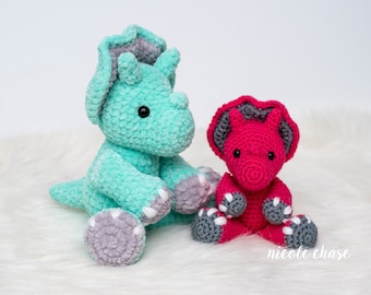 Crochet Pattern PDF Download | Small Dinosaur Crochet Pattern, Crochet Dinosaur Pattern, Dinosaur Amigurumi, Mini Tanner the Triceratops