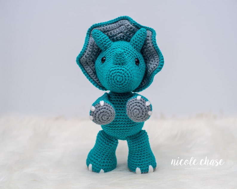 Crochet Pattern PDF Download Dinosaur Crochet Pattern, Crochet Dinosaur Pattern, Dinosaur Amigurumi Pattern, Tanner the Triceratops image 2