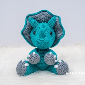 Crochet Pattern PDF Download Dinosaur Crochet Pattern, Crochet Dinosaur Pattern, Dinosaur Amigurumi Pattern, Tanner the Triceratops image 1