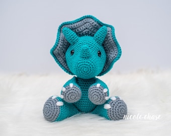 Crochet Pattern PDF Download | Dinosaur Crochet Pattern, Crochet Dinosaur Pattern, Dinosaur Amigurumi Pattern, Tanner the Triceratops