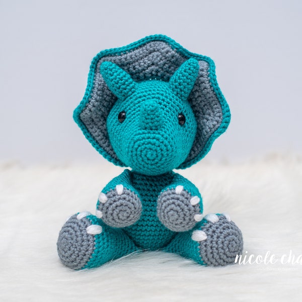 Crochet Pattern PDF Download | Dinosaur Crochet Pattern, Crochet Dinosaur Pattern, Dinosaur Amigurumi Pattern, Tanner the Triceratops