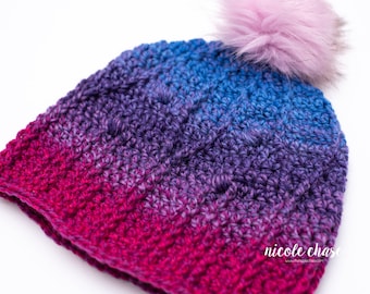 Crochet Pattern PDF Download | Cabled Crochet Beanie Pattern, Fitted Beanie, Crochet Toque for Women, Sunset Hills Beanie