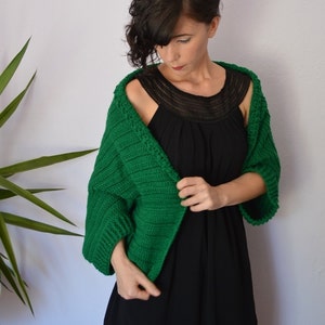 Crochet Cardigan Sweater. Plus Size Shrug Sweater. Green Crochet Bolero Shrug. Crochet Shrug Sweater. Oversize Bolero image 1