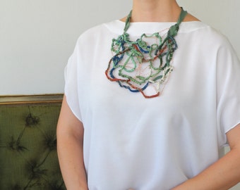 Crochet Wire Necklace. Statement Copper Wire Crocheted Necklace. Free Form Necklace. Textile Necklace. Copper Wire Necklace