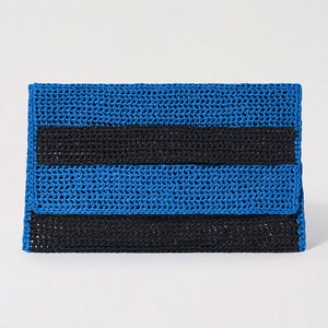 Cartera de mano de ganchillo. Monedero de ganchillo tipo sobre. Bolso de ganchillo de verano. Cartera de mano plegable de ganchillo. Bolso de noche. Artículo de moda. Regalo para mujeres Azul