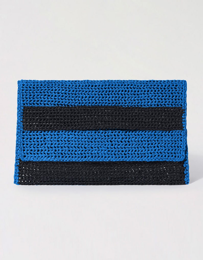 Cartera de mano de ganchillo. Monedero de ganchillo tipo sobre. Bolso de ganchillo de verano. Cartera de mano plegable de ganchillo. Bolso de noche. Artículo de moda. Regalo para mujeres Azul