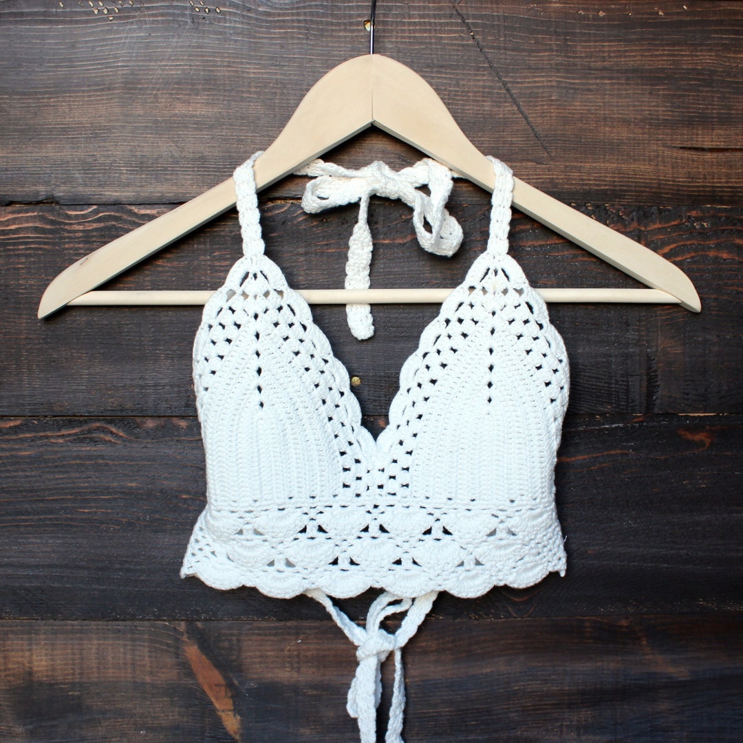 Crochet Bikini Crop Top, Festival Halter Top, Sexy Bikini Top, Women's