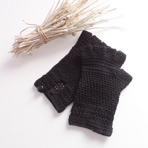 Gothic Fingerless Gloves. Crochet Lace Gloves. Black Lace Gloves. Crochet Fingerless Gloves. Half Finger Gloves. Victorian Cotton Gloves. image 3