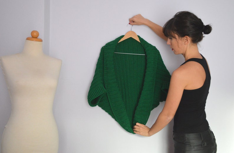 Crochet Cardigan Sweater. Plus Size Shrug Sweater. Green Crochet Bolero Shrug. Crochet Shrug Sweater. Oversize Bolero image 4